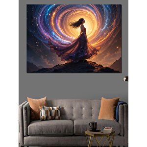 Galaksi Manzarasında Yalnız Kadın Dekoratif Kanvas - Mdf Ahşap Tablo 70x100 cm