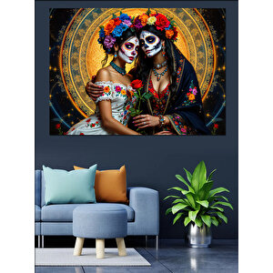 Aşık Şeker Kafatası Çifti Dekoratif Kanvas - Mdf Ahşap Tablo 100x140 cm