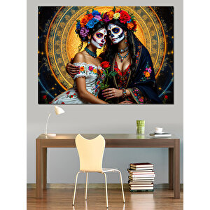 Aşık Şeker Kafatası Çifti Dekoratif Kanvas - Mdf Ahşap Tablo 100x140 cm
