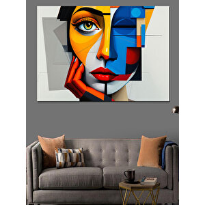 Geometrik Tarzda Renkli Kadın Dekoratif Kanvas - Mdf Ahşap Tablo 35x50 cm