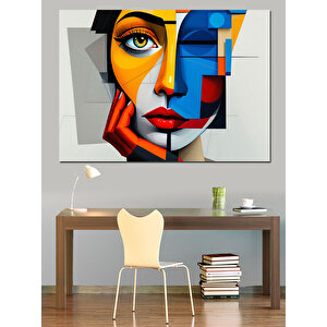 Geometrik Tarzda Renkli Kadın Dekoratif Kanvas - Mdf Ahşap Tablo 35x50 cm