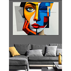 Geometrik Tarzda Renkli Kadın Dekoratif Kanvas - Mdf Ahşap Tablo 35x50 cm