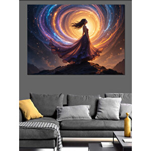 Galaksi Manzarasında Yalnız Kadın Dekoratif Kanvas - Mdf Ahşap Tablo