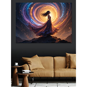 Galaksi Manzarasında Yalnız Kadın Dekoratif Kanvas - Mdf Ahşap Tablo