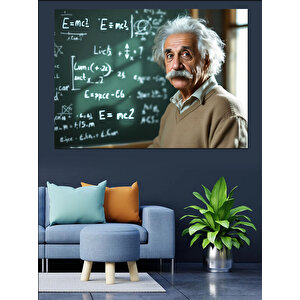 Bilim İnsanı Albert Einstein Dekoratif Kanvas - Mdf Ahşap Tablo 100x140 cm