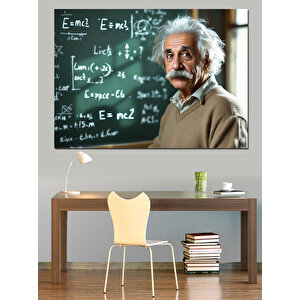 Bilim İnsanı Albert Einstein Dekoratif Kanvas - Mdf Ahşap Tablo 100x140 cm