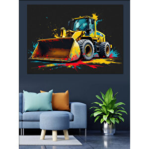 Renkli Kepçe İş Makinesi Dekoratif Kanvas - Mdf Ahşap Tablo 25x35 cm