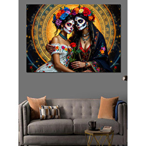 Aşık Şeker Kafatası Çifti Dekoratif Kanvas - Mdf Ahşap Tablo 35x50 cm