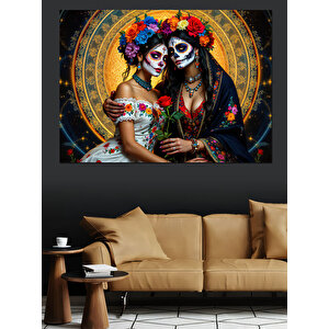 Aşık Şeker Kafatası Çifti Dekoratif Kanvas - Mdf Ahşap Tablo