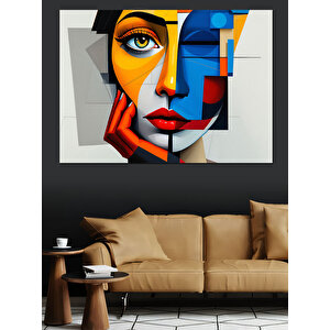 Geometrik Tarzda Renkli Kadın Dekoratif Kanvas - Mdf Ahşap Tablo