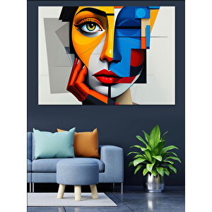 Geometrik Tarzda Renkli Kadın Dekoratif Kanvas - Mdf Ahşap Tablo