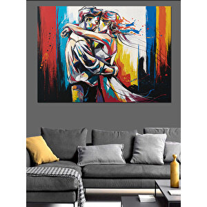 Renkli Sarılan Aşık Çift Dekoratif Kanvas - Mdf Ahşap Tablo 70x100 cm