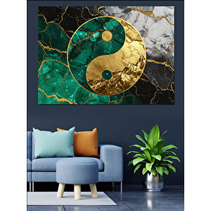 Altın Yeşil Ying Yang Dekoratif Kanvas - Mdf Ahşap Tablo 100x140 cm