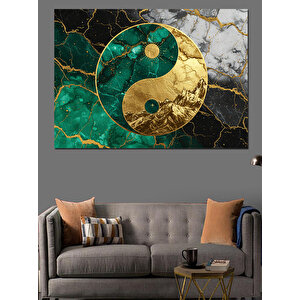 Altın Yeşil Ying Yang Dekoratif Kanvas - Mdf Ahşap Tablo 100x140 cm