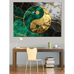 Altın Yeşil Ying Yang Dekoratif Kanvas - Mdf Ahşap Tablo 100x140 cm