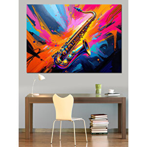 Renkli Saksafon Patlama Efekti Dekoratif Kanvas - Mdf Ahşap Tablo 35x50 cm
