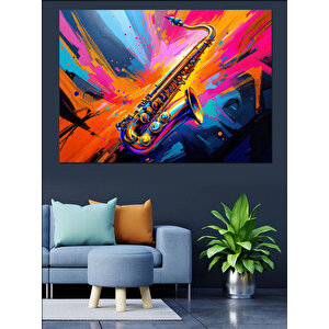 Renkli Saksafon Patlama Efekti Dekoratif Kanvas - Mdf Ahşap Tablo