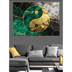 Altın Yeşil Ying Yang Dekoratif Kanvas - Mdf Ahşap Tablo