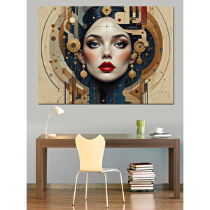 Soyut Makyajlı Kadın Portresi Dekoratif Kanvas - Mdf Ahşap Tablo 100x140 cm