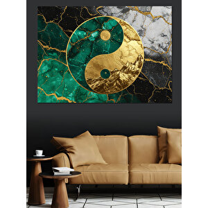 Altın Yeşil Ying Yang Dekoratif Kanvas - Mdf Ahşap Tablo