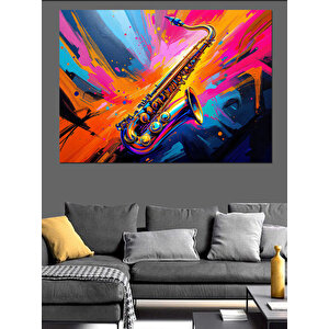 Renkli Saksafon Patlama Efekti Dekoratif Kanvas - Mdf Ahşap Tablo 100x140 cm