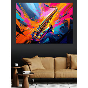 Renkli Saksafon Patlama Efekti Dekoratif Kanvas - Mdf Ahşap Tablo 100x140 cm
