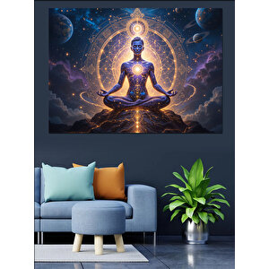 Meditasyon Pozunda Kozmik Buda Dekoratif Kanvas - Mdf Ahşap Tablo