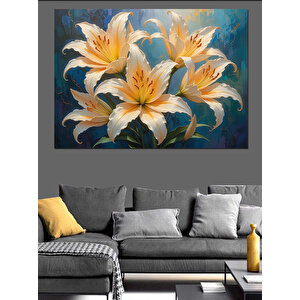 Beyaz Sarı Lilyum Demeti Dekoratif Kanvas - Mdf Ahşap Tablo 35x50 cm