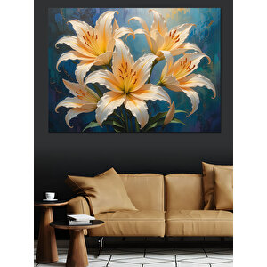 Beyaz Sarı Lilyum Demeti Dekoratif Kanvas - Mdf Ahşap Tablo 35x50 cm
