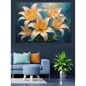 Beyaz Sarı Lilyum Demeti Dekoratif Kanvas - Mdf Ahşap Tablo 35x50 cm