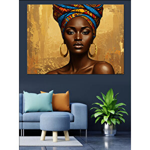Altın Arka Plan Kadın Dekoratif Kanvas - Mdf Ahşap Tablo 70x100 cm
