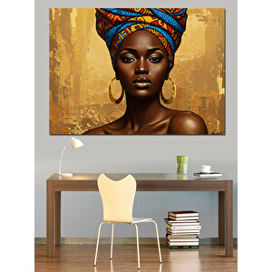 Altın Arka Plan Kadın Dekoratif Kanvas - Mdf Ahşap Tablo 70x100 cm