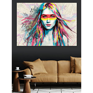 Renkli Saçlı Kadın Portresi Dekoratif Kanvas - Mdf Ahşap Tablo 70x100 cm