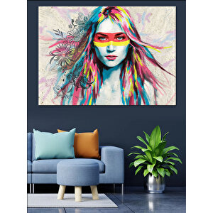 Renkli Saçlı Kadın Portresi Dekoratif Kanvas - Mdf Ahşap Tablo 70x100 cm
