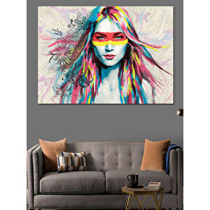 Renkli Saçlı Kadın Portresi Dekoratif Kanvas - Mdf Ahşap Tablo 70x100 cm