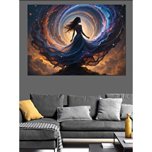 Galaksi İçinde Yalnız Kadın Dekoratif Kanvas - Mdf Ahşap Tablo 100x140 cm