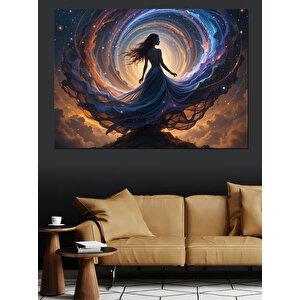 Galaksi İçinde Yalnız Kadın Dekoratif Kanvas - Mdf Ahşap Tablo 100x140 cm