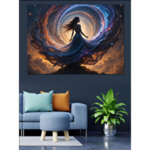 Galaksi İçinde Yalnız Kadın Dekoratif Kanvas - Mdf Ahşap Tablo 100x140 cm