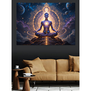 Meditasyon Pozunda Kozmik Buda Dekoratif Kanvas - Mdf Ahşap Tablo