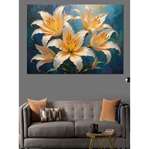 Beyaz Sarı Lilyum Demeti Dekoratif Kanvas - Mdf Ahşap Tablo
