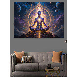 Meditasyon Pozunda Kozmik Buda Dekoratif Kanvas - Mdf Ahşap Tablo 35x50 cm