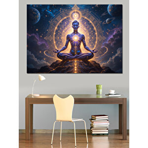 Meditasyon Pozunda Kozmik Buda Dekoratif Kanvas - Mdf Ahşap Tablo 35x50 cm