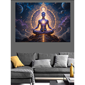 Meditasyon Pozunda Kozmik Buda Dekoratif Kanvas - Mdf Ahşap Tablo 35x50 cm