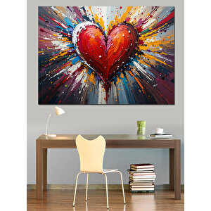 Patlayan Renkli Kalp İllüstrasyonu Dekoratif Kanvas - Mdf Ahşap Tablo 100x140 cm