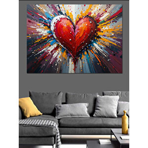 Patlayan Renkli Kalp İllüstrasyonu Dekoratif Kanvas - Mdf Ahşap Tablo 100x140 cm