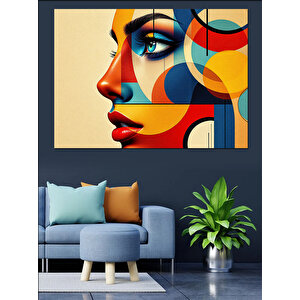 Soyut Renkli Kadın Portresi Dekoratif Kanvas - Mdf Ahşap Tablo 100x140 cm