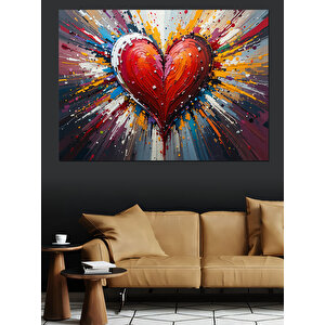 Patlayan Renkli Kalp İllüstrasyonu Dekoratif Kanvas - Mdf Ahşap Tablo 50x70 cm