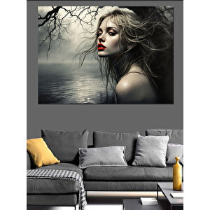 Sisli Ormanda Gri Kadın Dekoratif Kanvas - Mdf Ahşap Tablo 35x50 cm