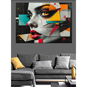Soyut Renkli Kadın Portresi Dekoratif Kanvas - Mdf Ahşap Tablo 50x70 cm