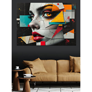 Soyut Renkli Kadın Portresi Dekoratif Kanvas - Mdf Ahşap Tablo 70x100 cm